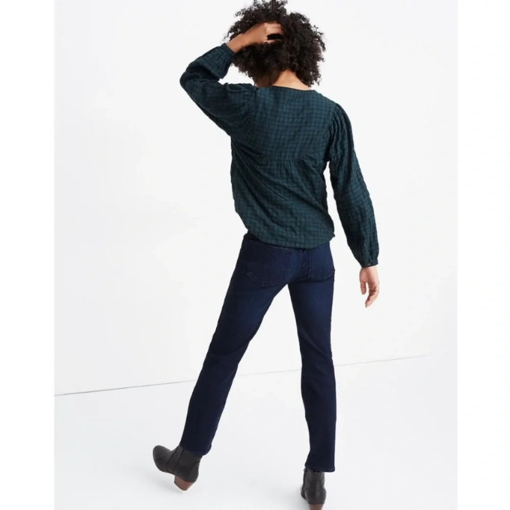 MADEWELL Tartan Plaid Button Up Peasant Blouse Balloon Sleeves XL - Picture 3 of 10